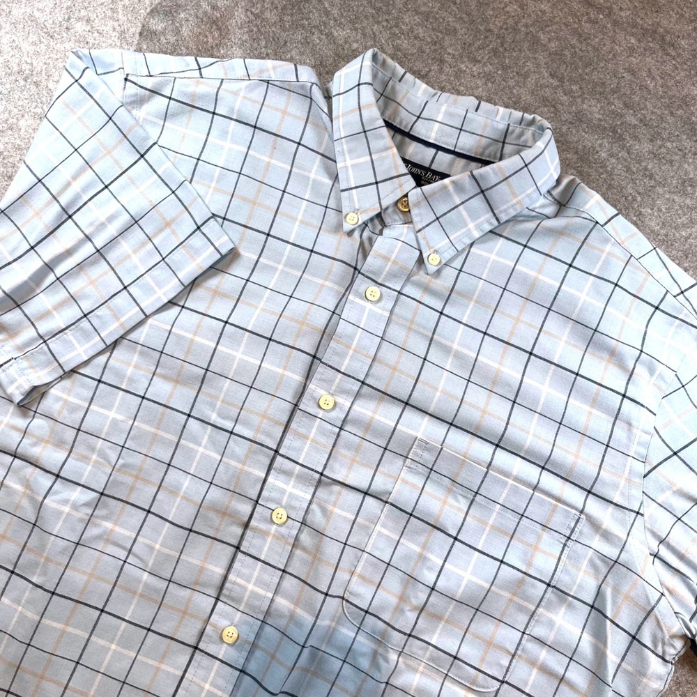 St. Johns Bay Mens Short Sleeve Button Down Light Blue Plaid Iron Free XL Casual